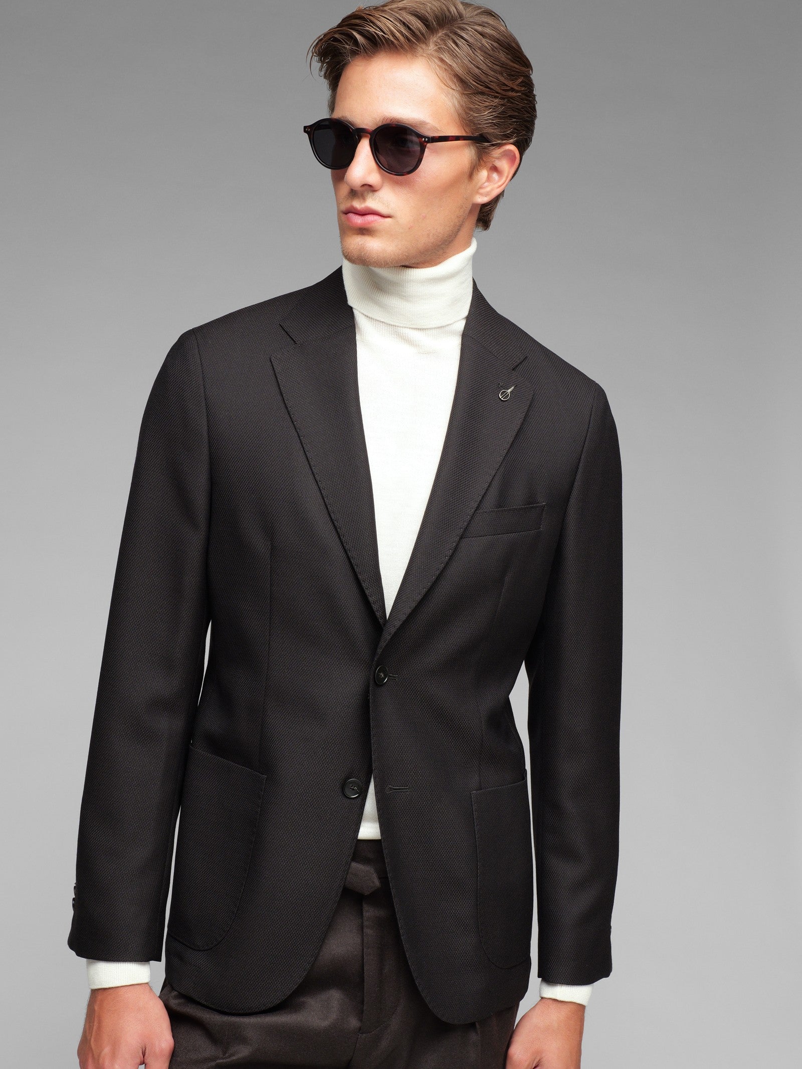 Giacca sfoderata micro texture lana vergine 44 / MARRONE
