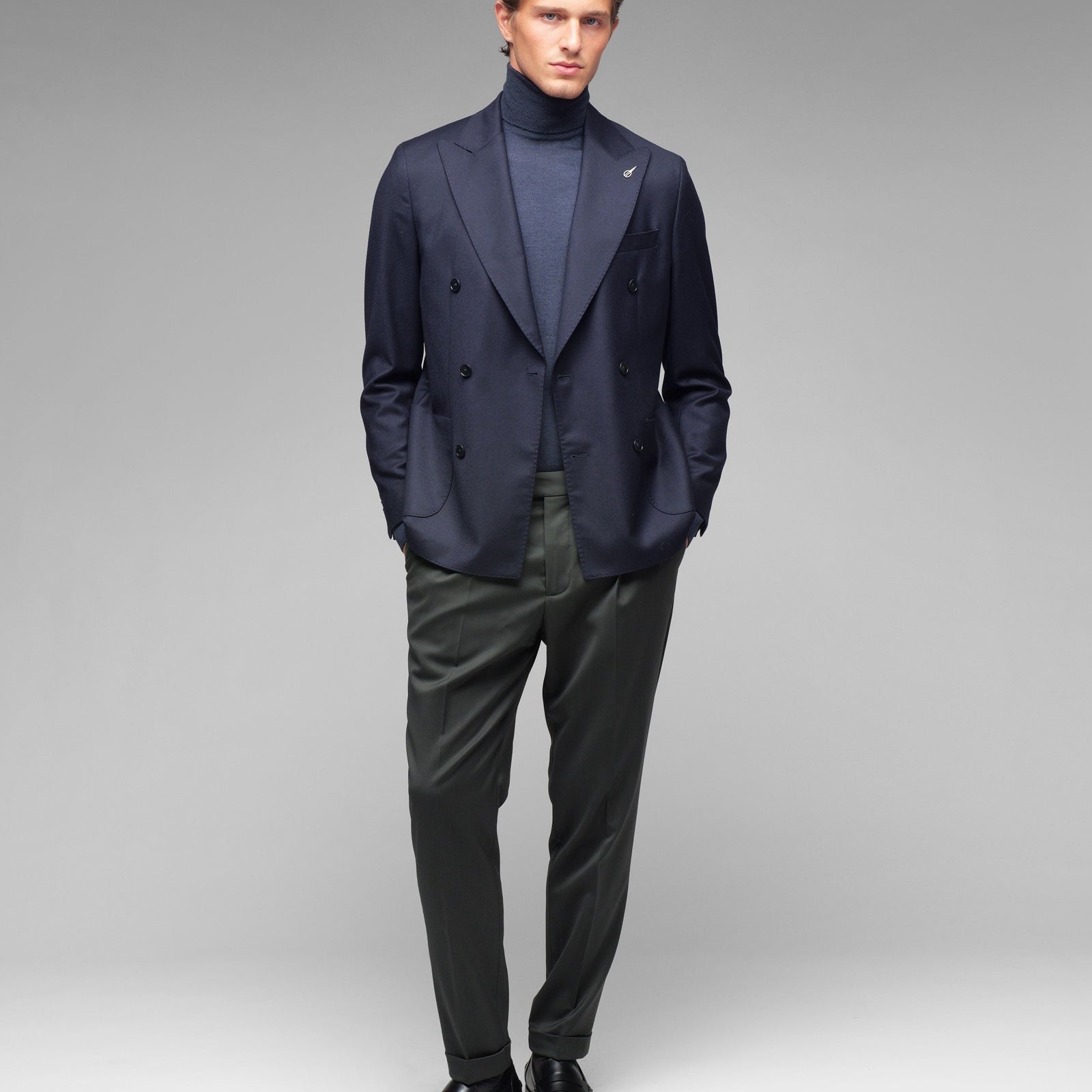 Giacca doppiopetto flanella di lana stretch 44 / BLU