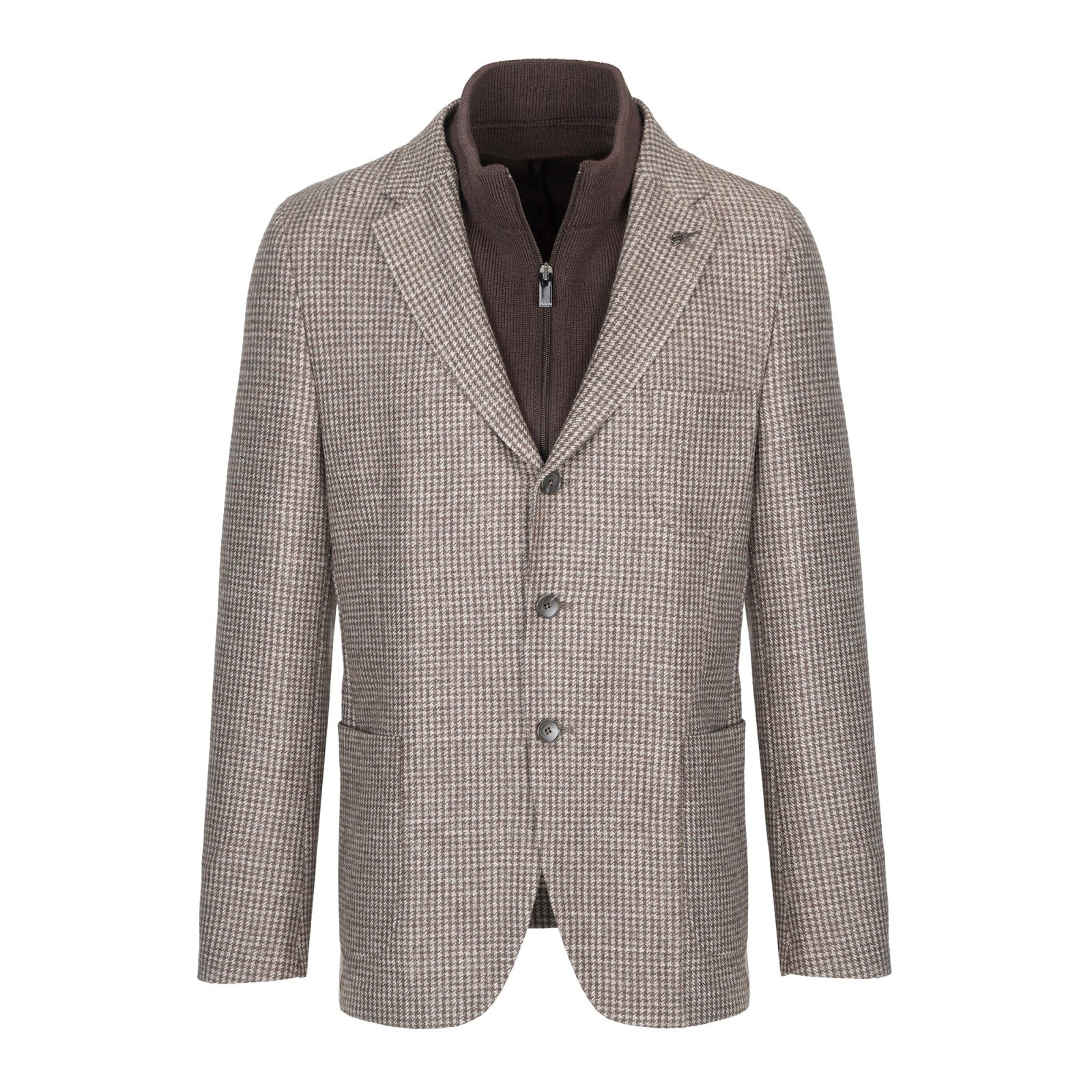 Giacca pettorina pied de poule misto lana 44 / MARRONE