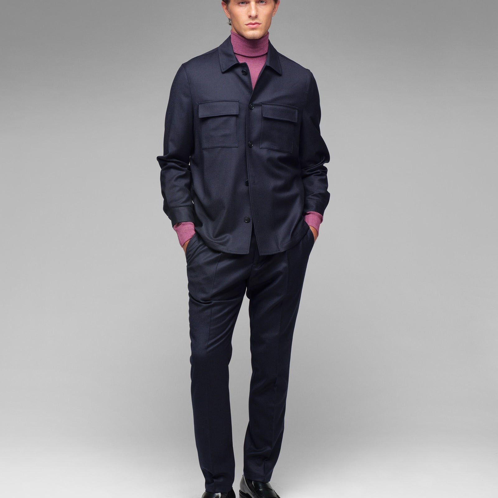 Overshirt in flanella di lana stretch 44 / BLU