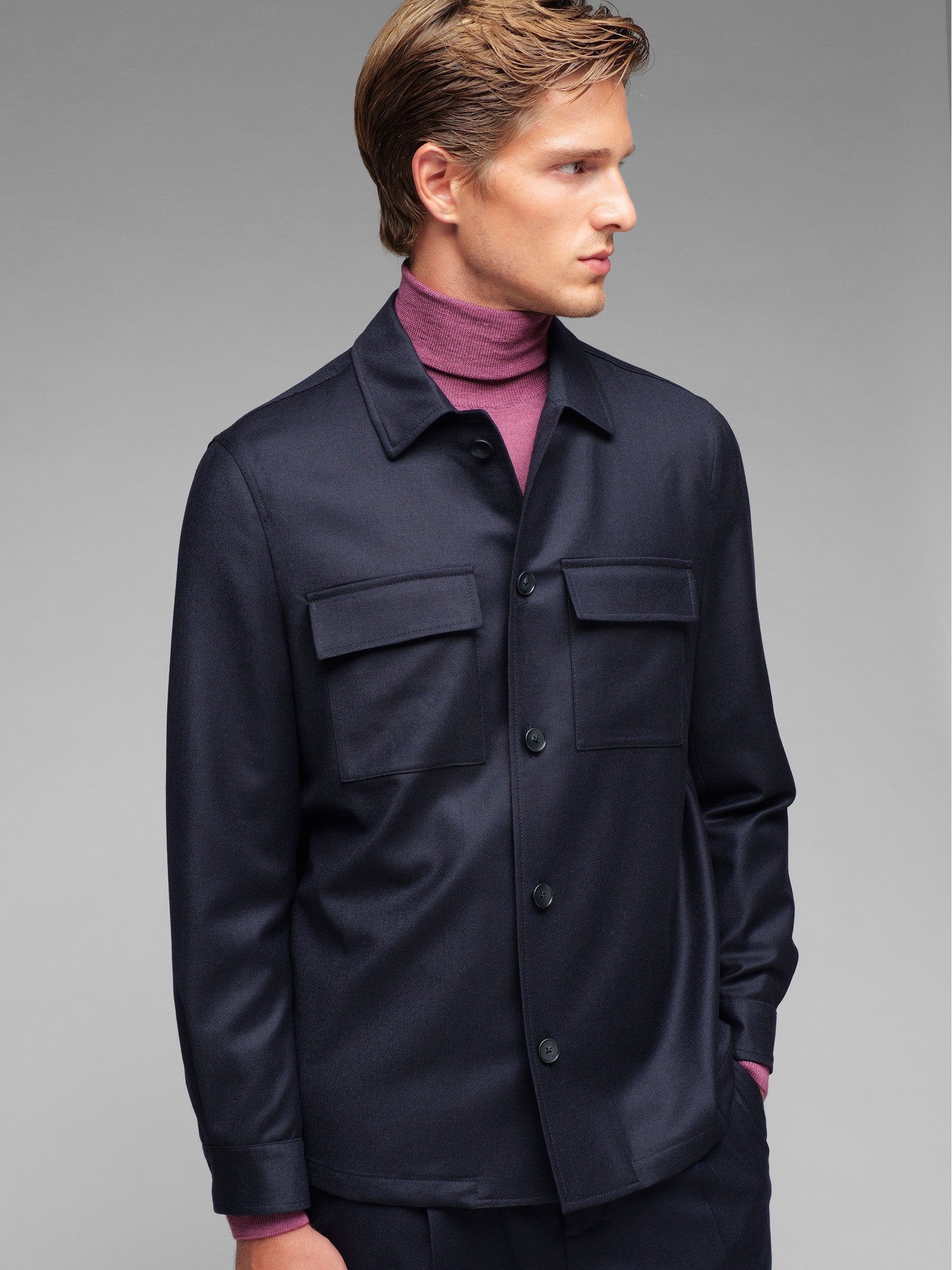 Overshirt in flanella di lana stretch 44 / BLU