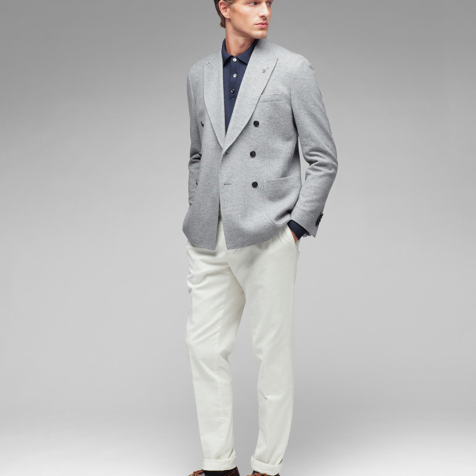 Giacca doppiopetto jersey misto lana cashmere 44 / GRIGIO