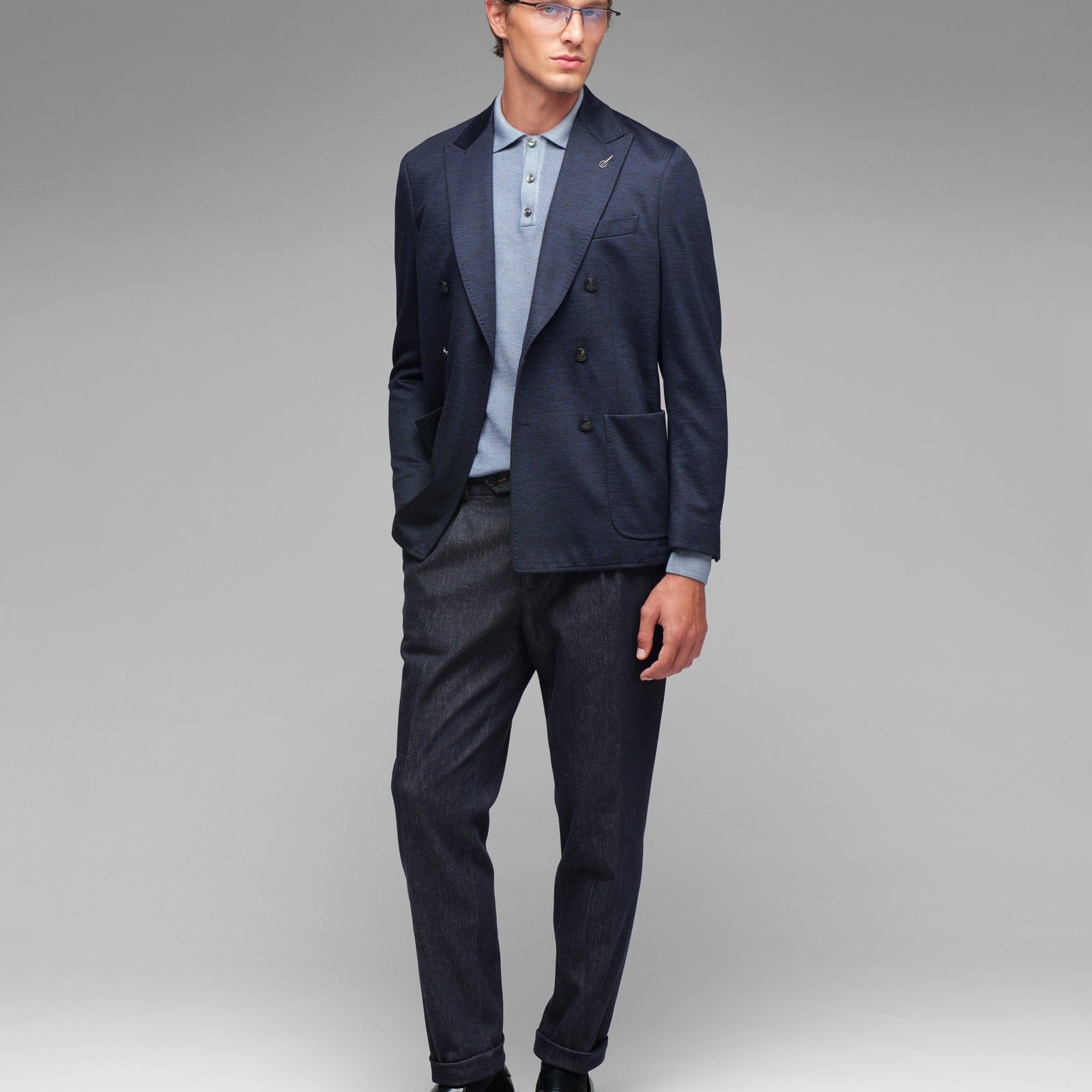 Giacca doppiopetto jersey misto lana 44 / BLU