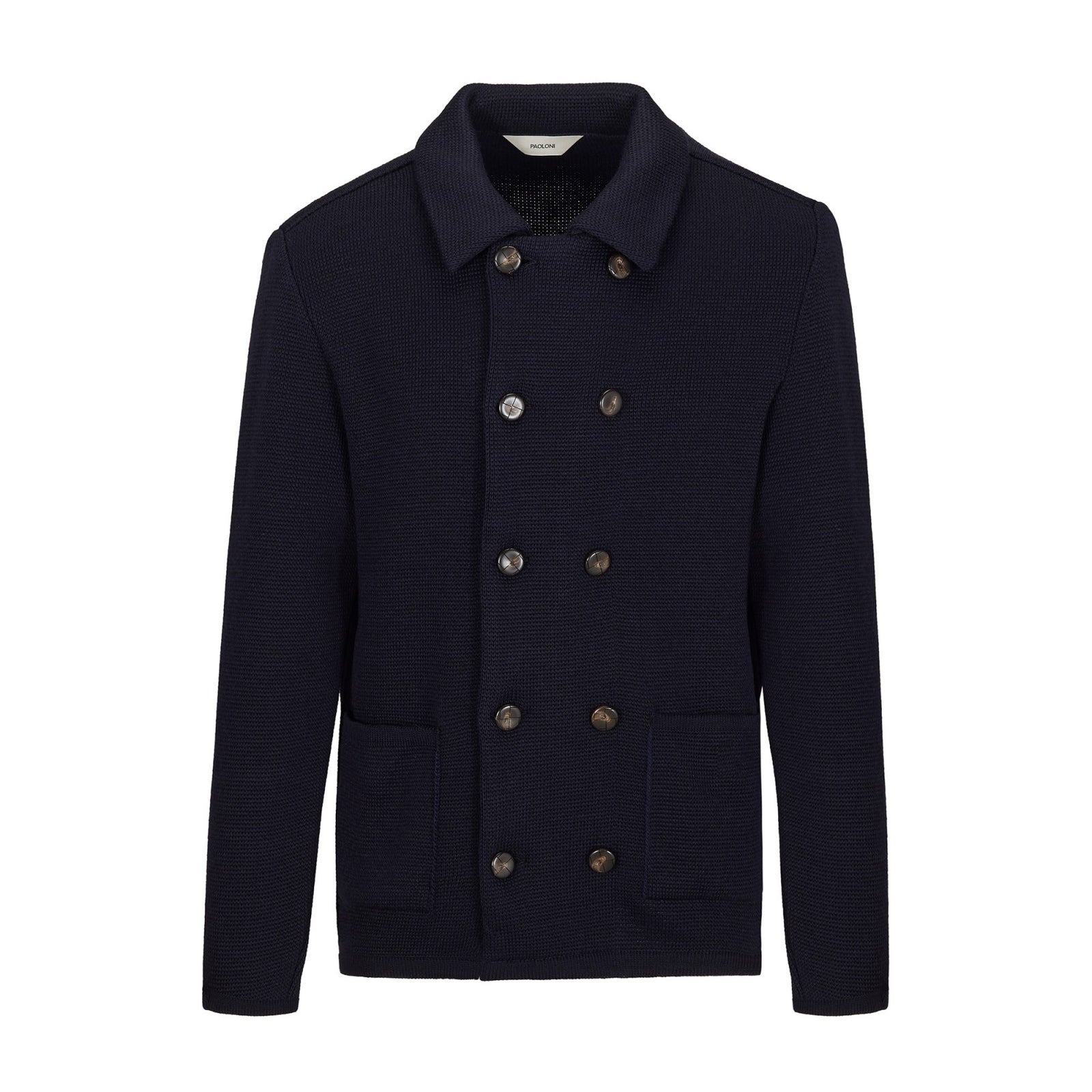 Giaccone doppiopetto in maglia misto lana 44 / BLU
