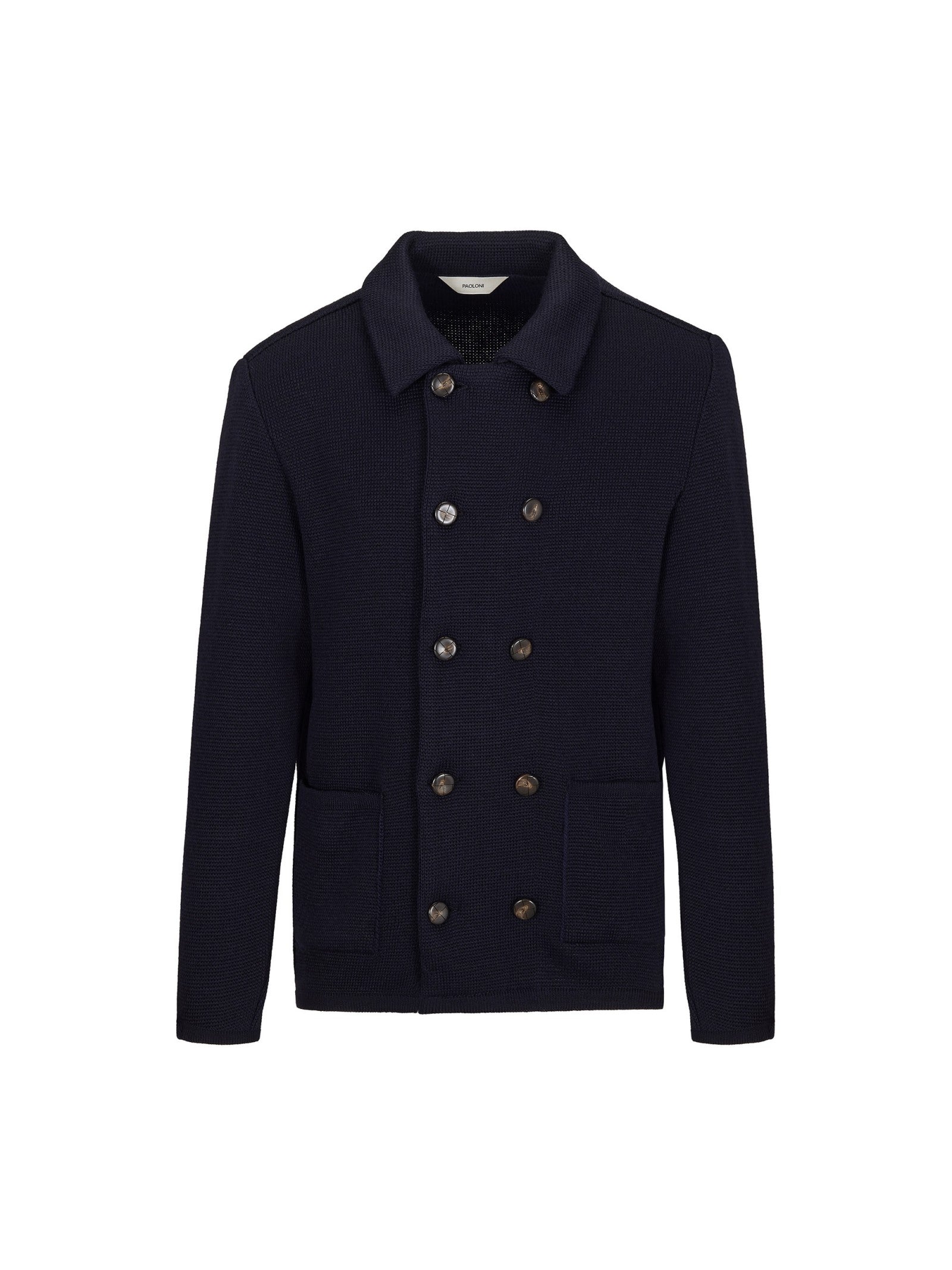Giaccone doppiopetto in maglia misto lana 44 / BLU