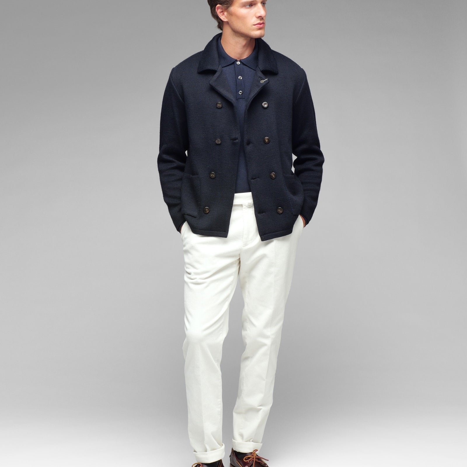 Giaccone doppiopetto in maglia misto lana 44 / BLU