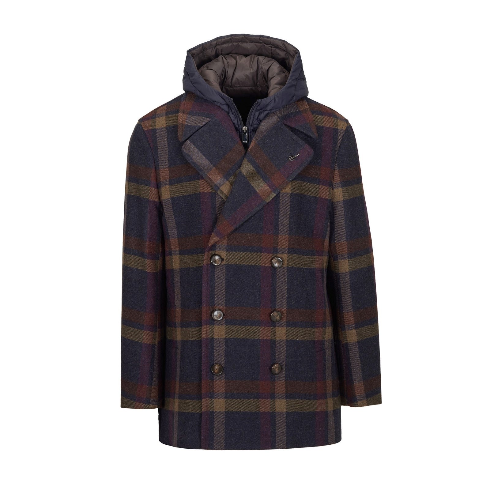 Peacoat con pettorina overcheck misto lana 44 / BLU
