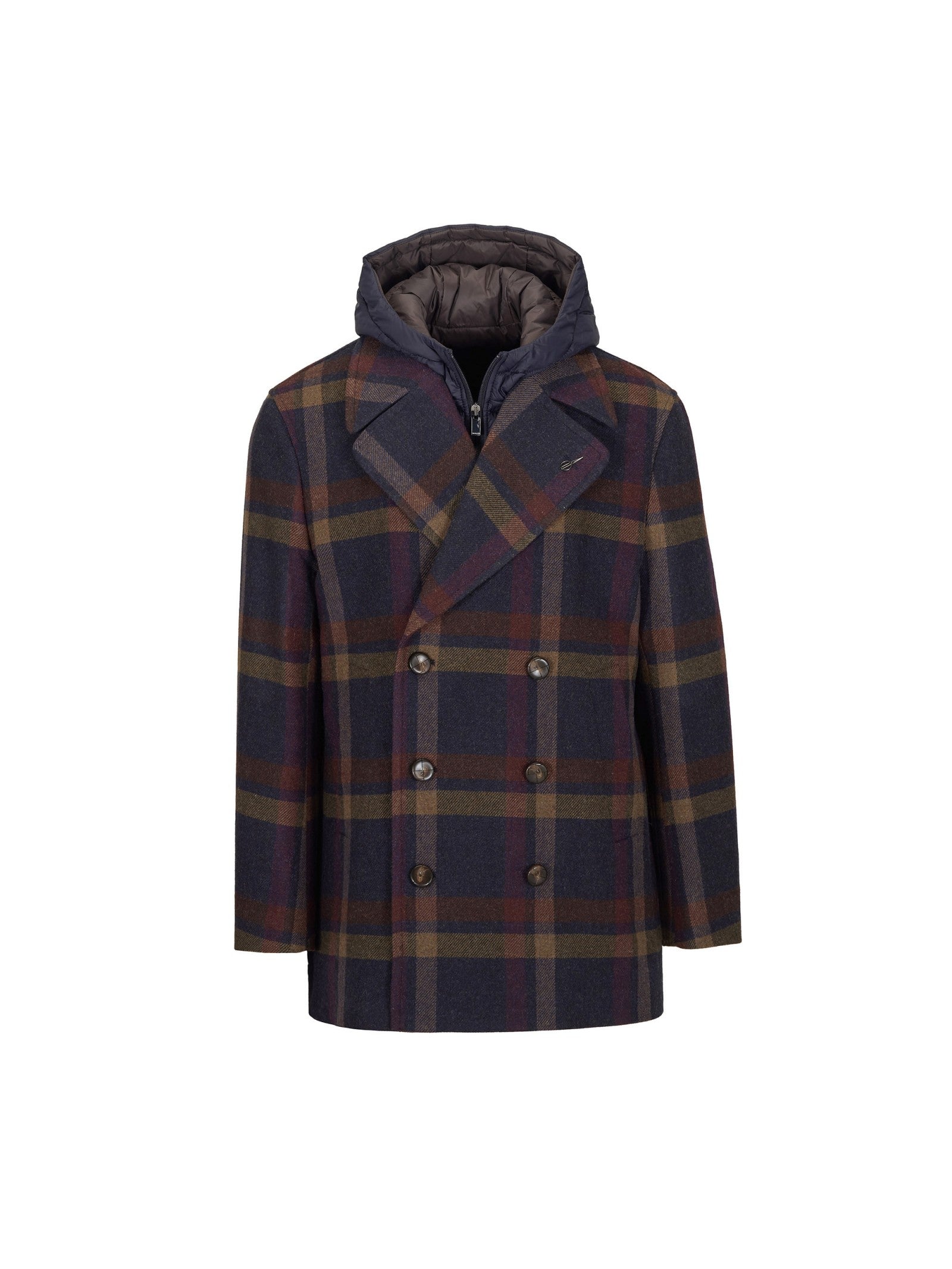 Peacoat con pettorina overcheck misto lana 44 / BLU