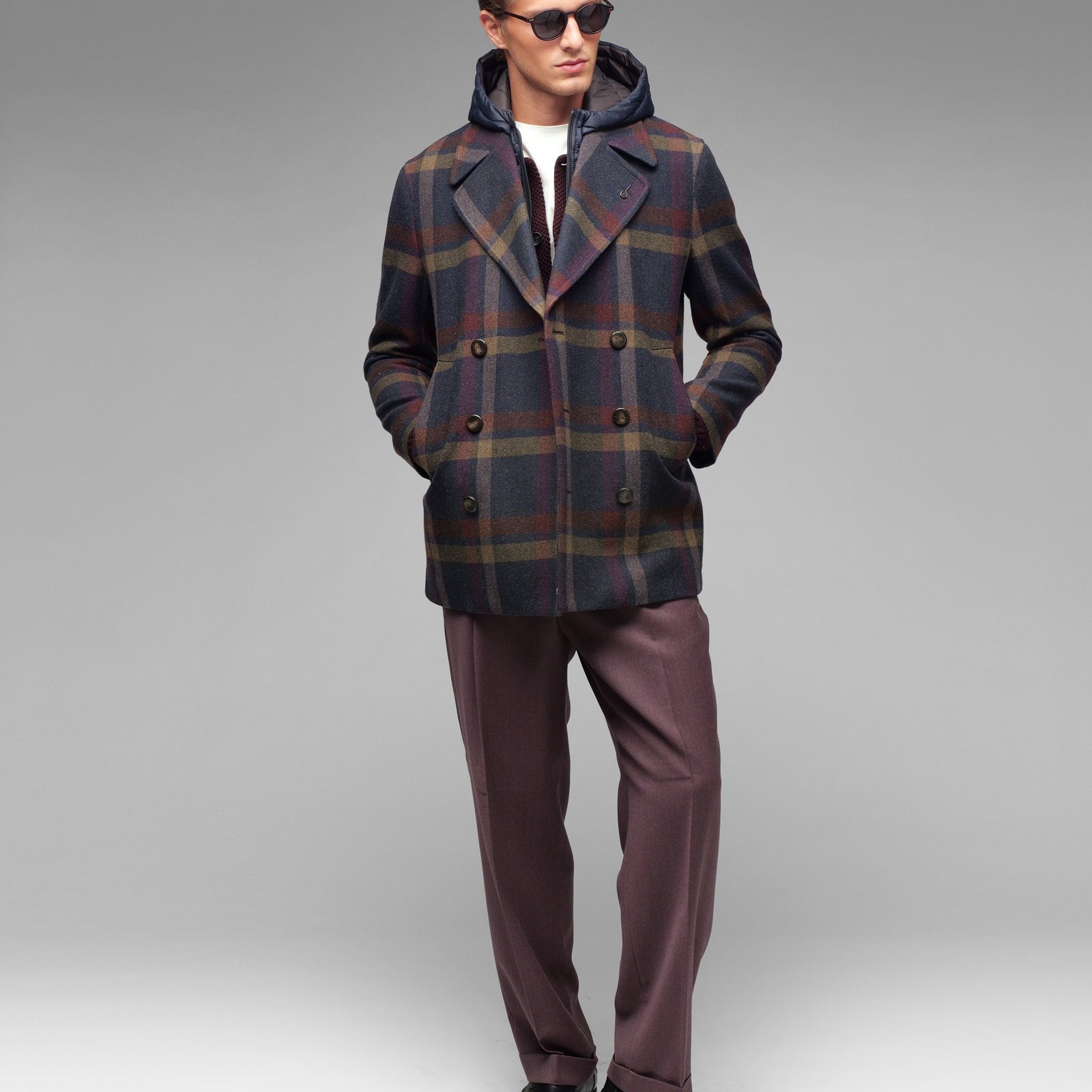 Peacoat con pettorina overcheck misto lana 44 / BLU