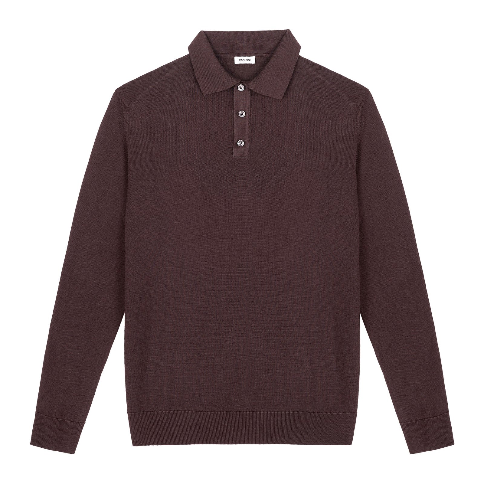 Polo manica lunga rasato pura lana merinos 3XL / MARRONE