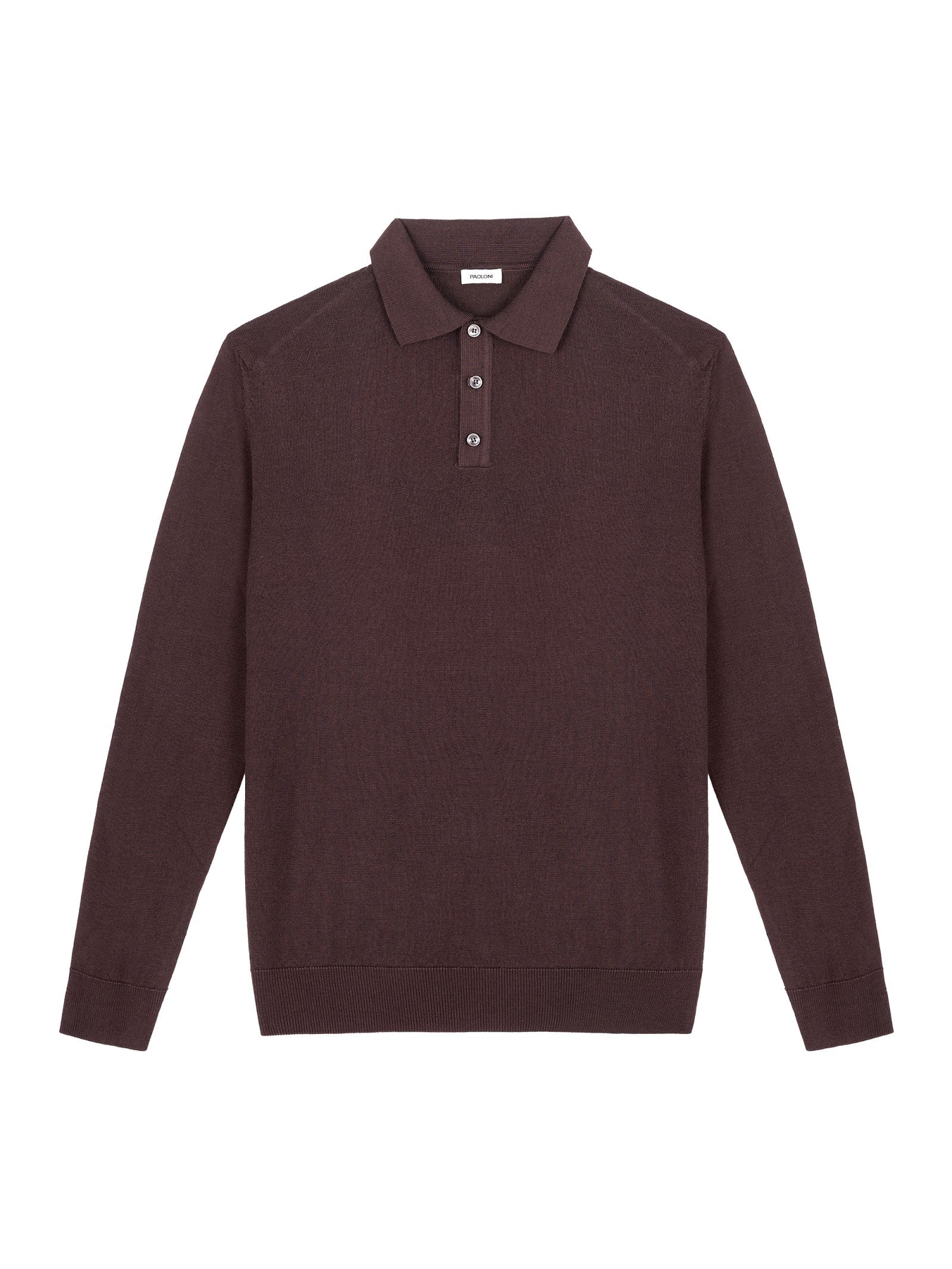 Polo manica lunga rasato pura lana merinos 3XL / MARRONE
