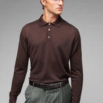Polo manica lunga rasato pura lana merinos 3XL / MARRONE