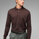 Polo manica lunga rasato pura lana merinos 3XL / MARRONE