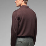 Polo manica lunga rasato pura lana merinos 3XL / MARRONE