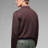 Polo manica lunga rasato pura lana merinos 3XL / MARRONE