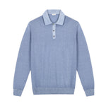 Polo manica lunga rasato pura lana merinos 3XL / AZZURRO