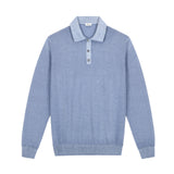 Polo manica lunga rasato pura lana merinos 3XL / AZZURRO