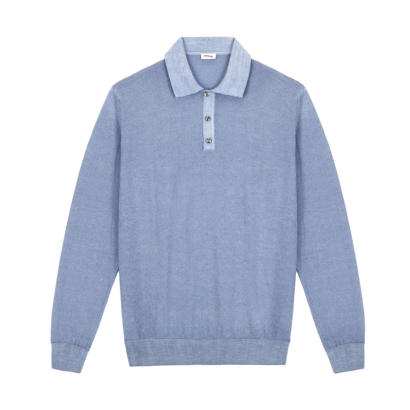 Polo manica lunga rasato pura lana merinos 3XL / AZZURRO