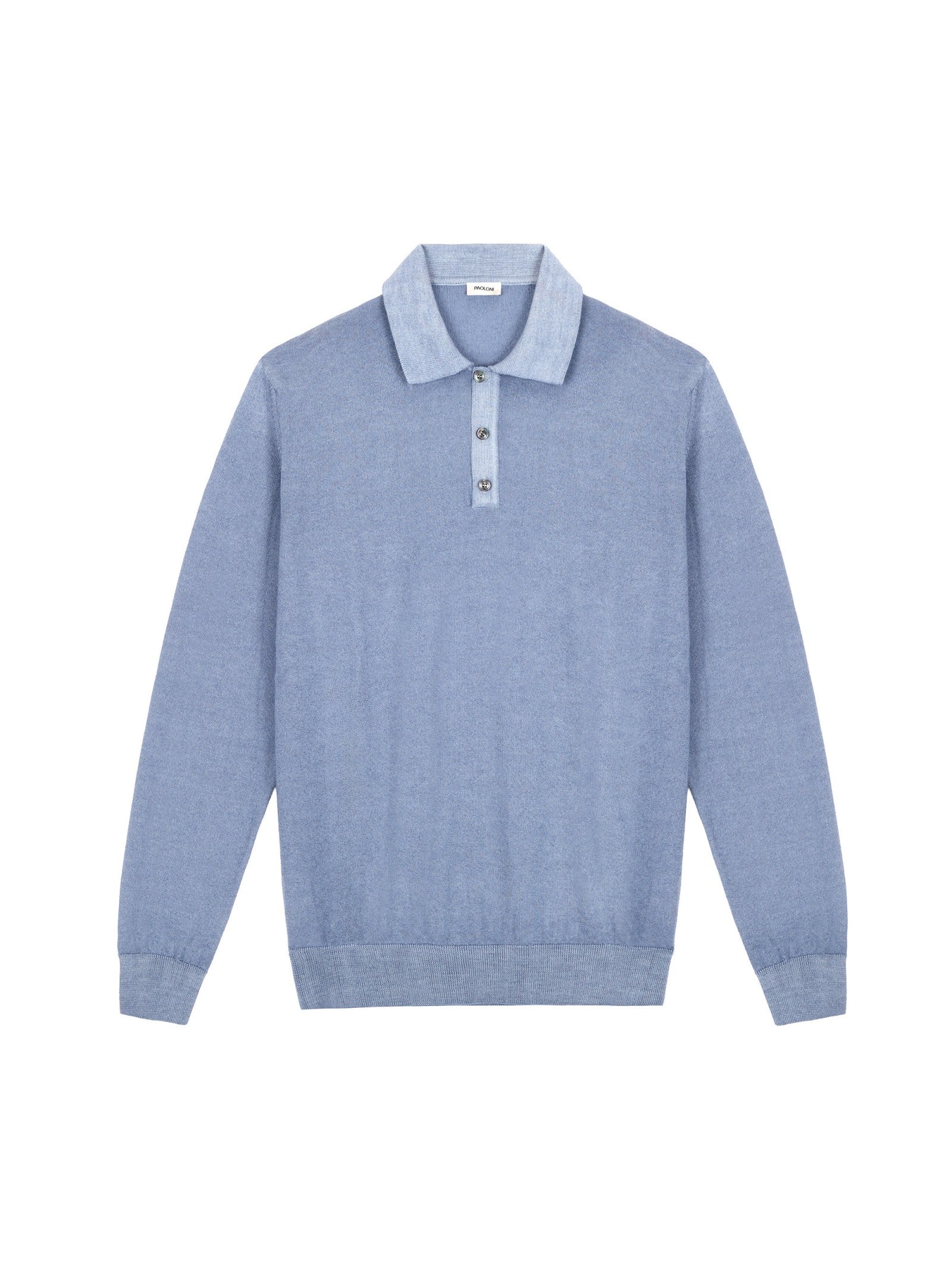 Polo manica lunga rasato pura lana merinos 3XL / AZZURRO