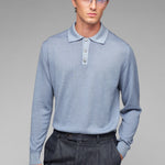Polo manica lunga rasato pura lana merinos 3XL / AZZURRO