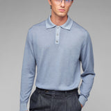 Polo manica lunga rasato pura lana merinos 3XL / AZZURRO