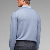 Polo manica lunga rasato pura lana merinos 3XL / AZZURRO