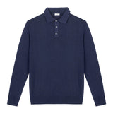 Polo manica lunga rasato pura lana merinos 3XL / BLU