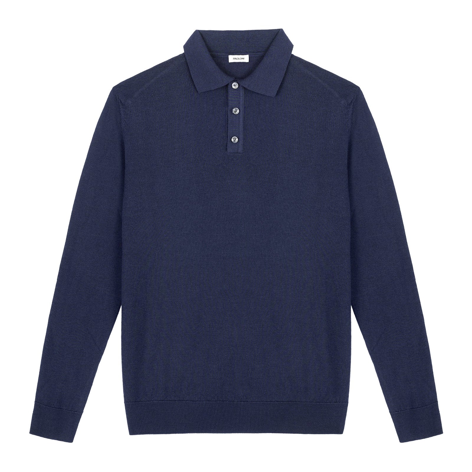 Polo manica lunga rasato pura lana merinos 3XL / BLU
