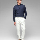 Polo manica lunga rasato pura lana merinos 3XL / BLU