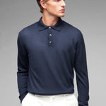 Polo manica lunga rasato pura lana merinos 3XL / BLU