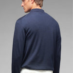 Polo manica lunga rasato pura lana merinos 3XL / BLU