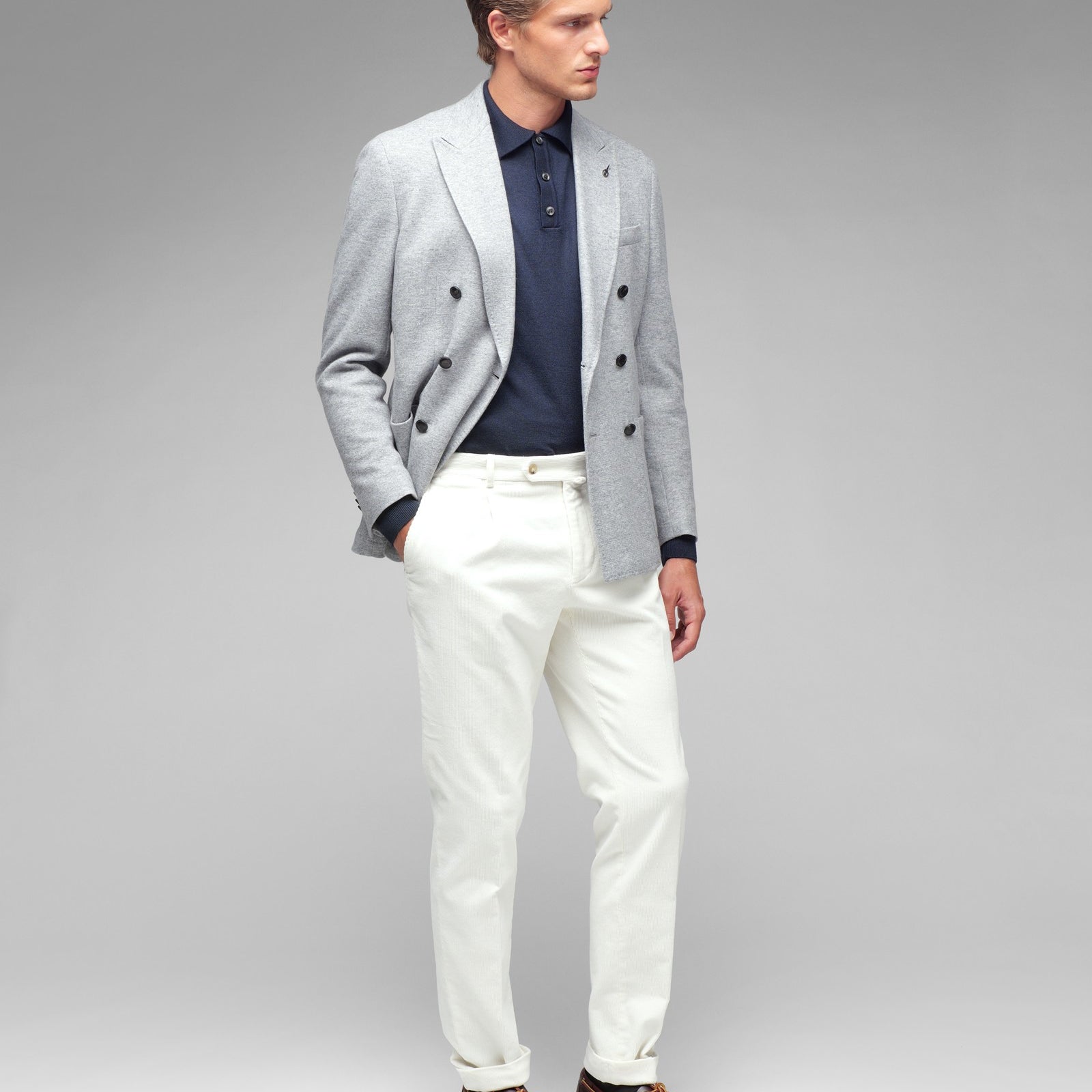 Pantalone pinces velluto 1000 righe cotone stretch 44 / BIANCO