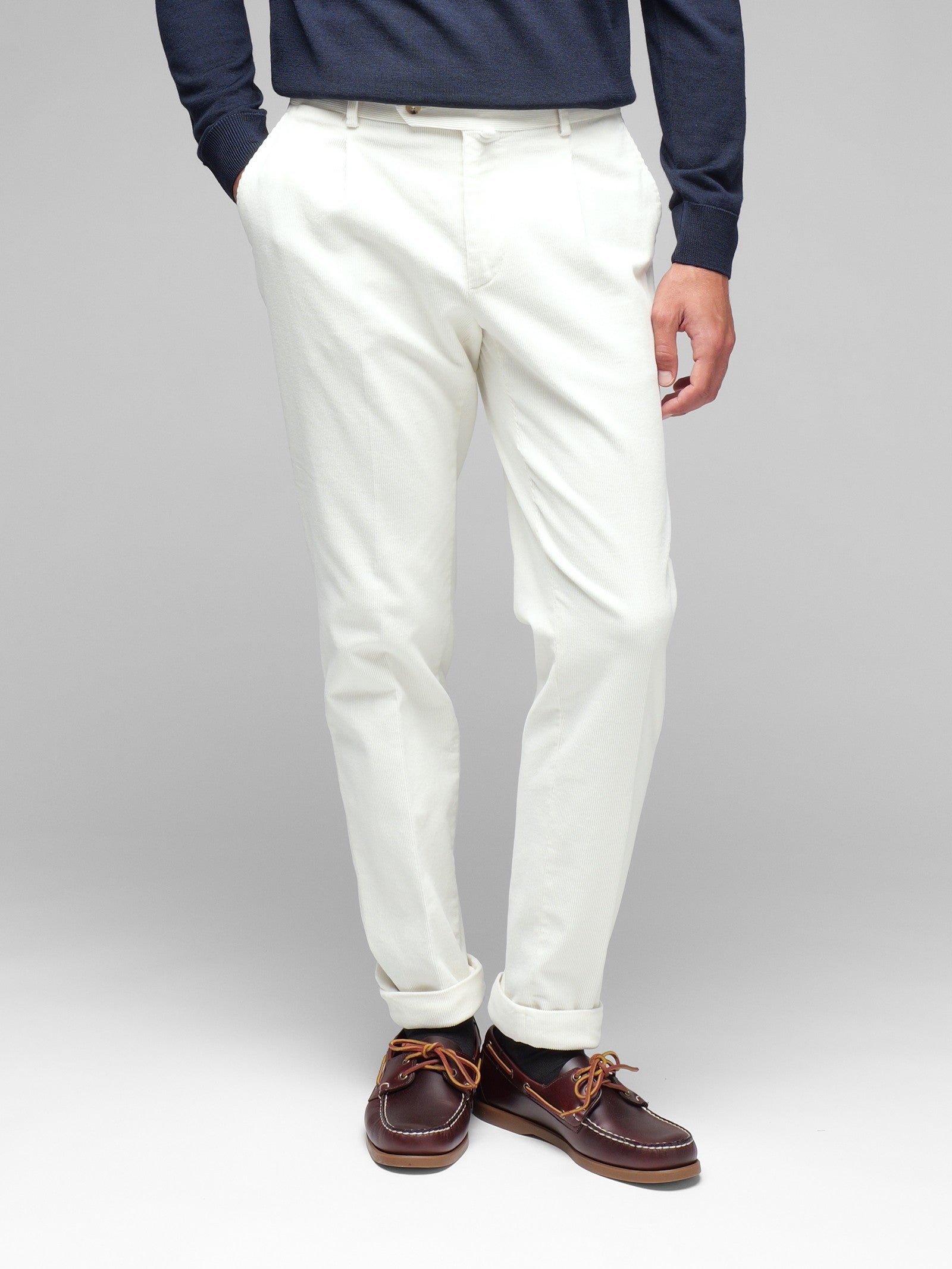 Pantalone pinces velluto 1000 righe cotone stretch 44 / BIANCO