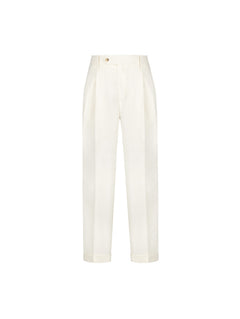 Pantalone doppia pinces flanella di lana stretch 44 / BIANCO