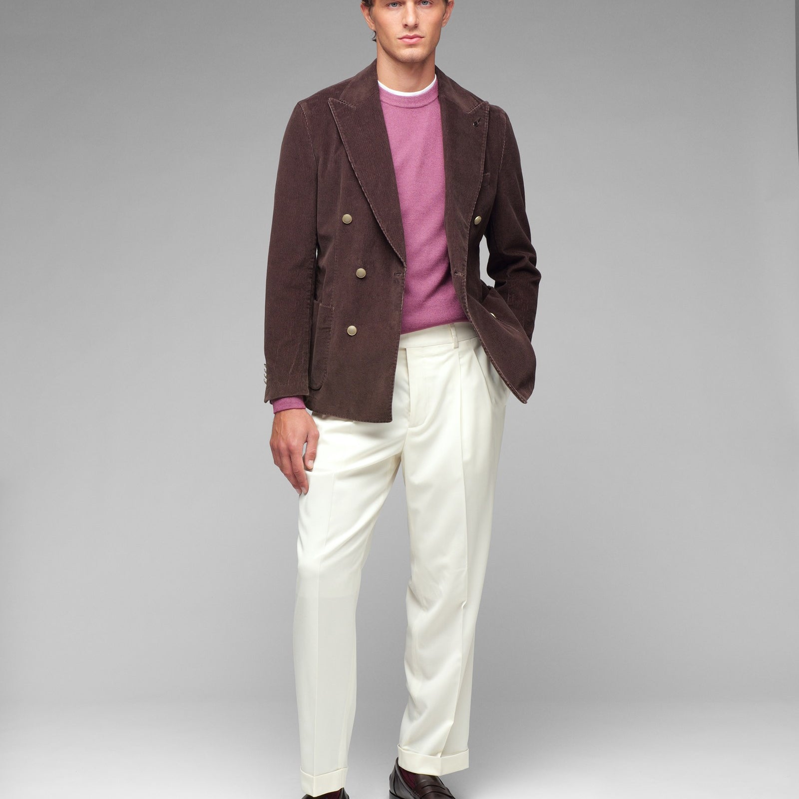 Pantalone doppia pinces flanella di lana stretch 44 / BIANCO