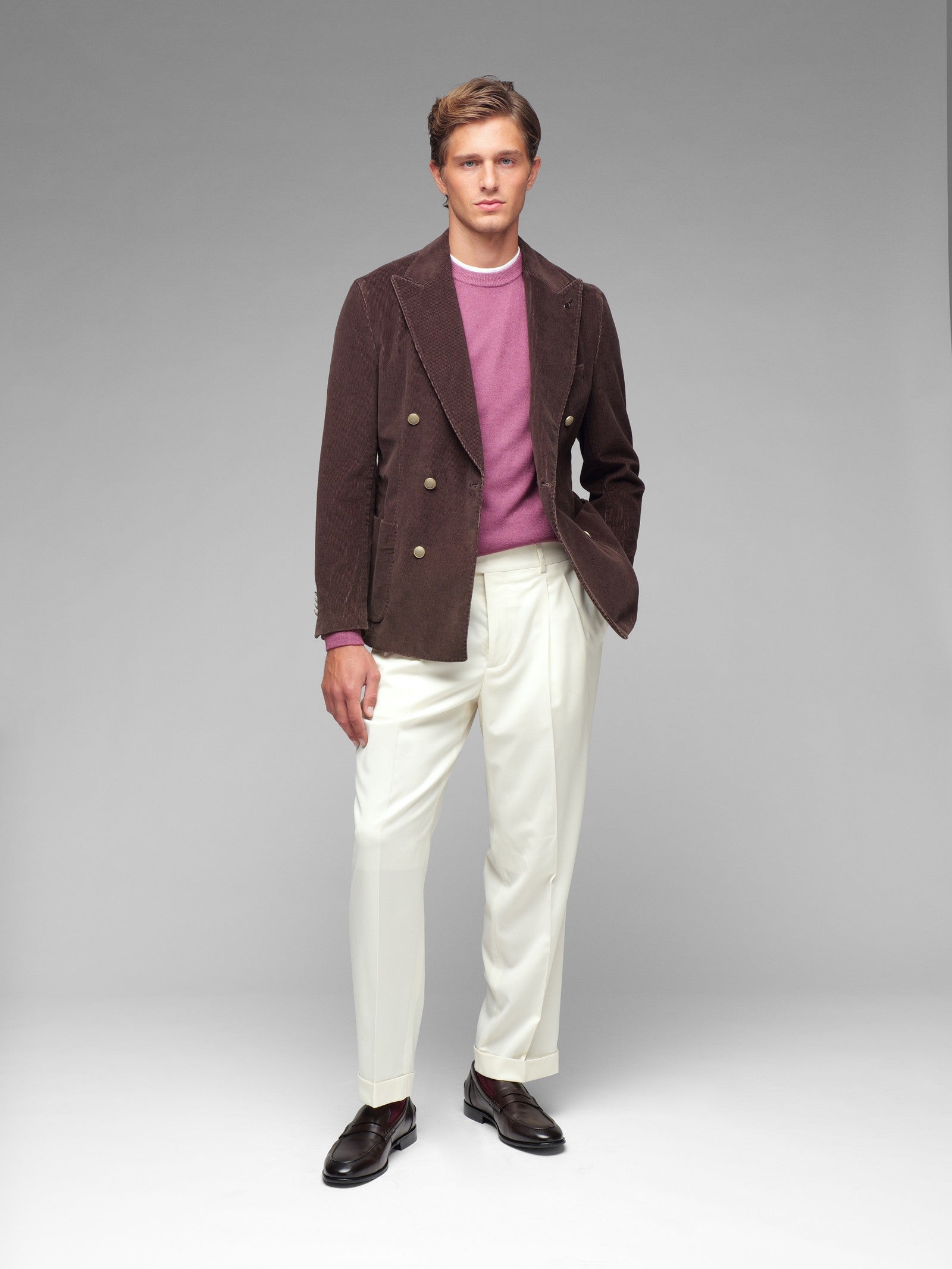 Pantalone doppia pinces flanella di lana stretch 44 / BIANCO