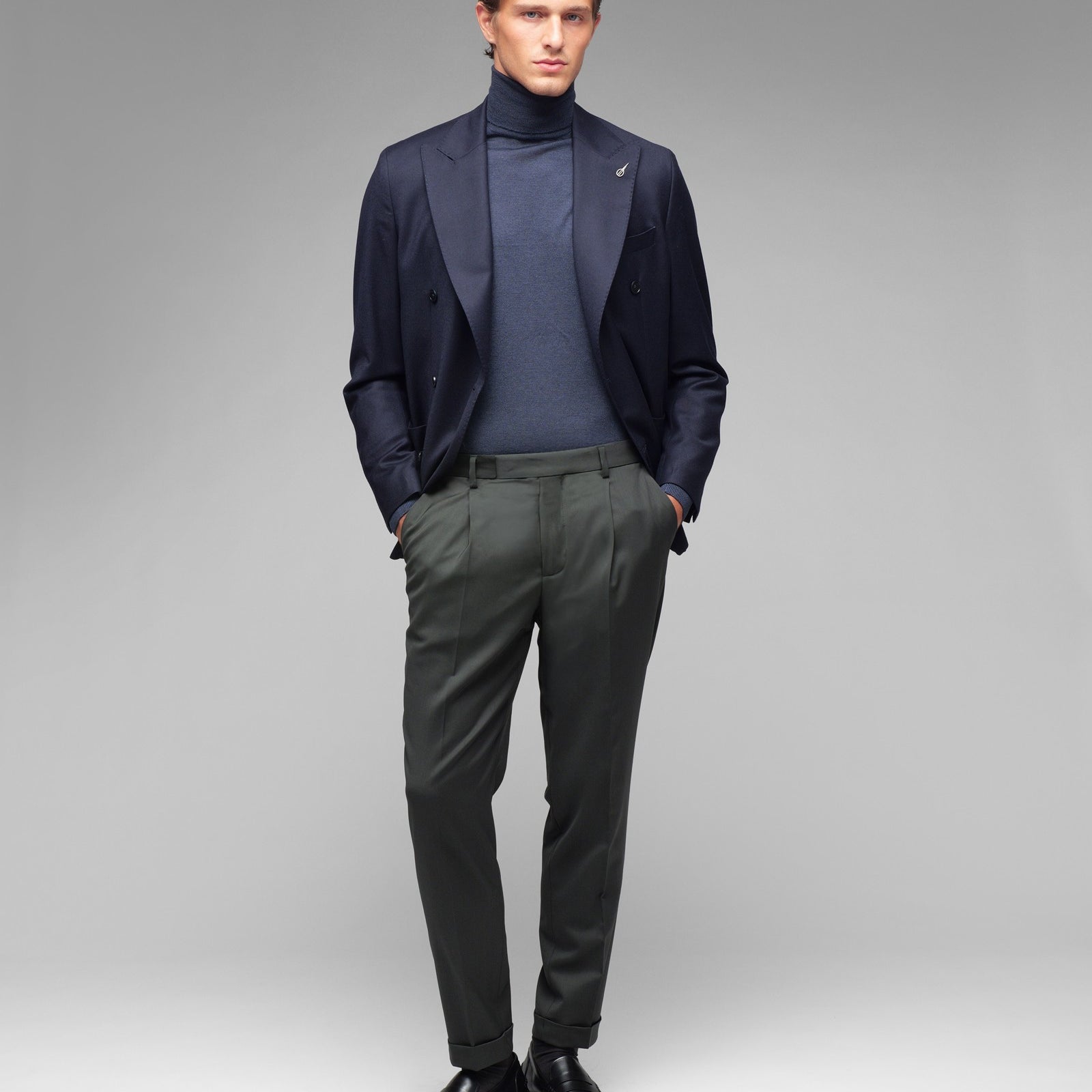 Pantalone pinces saglia di lana stretch 44 / VERDE
