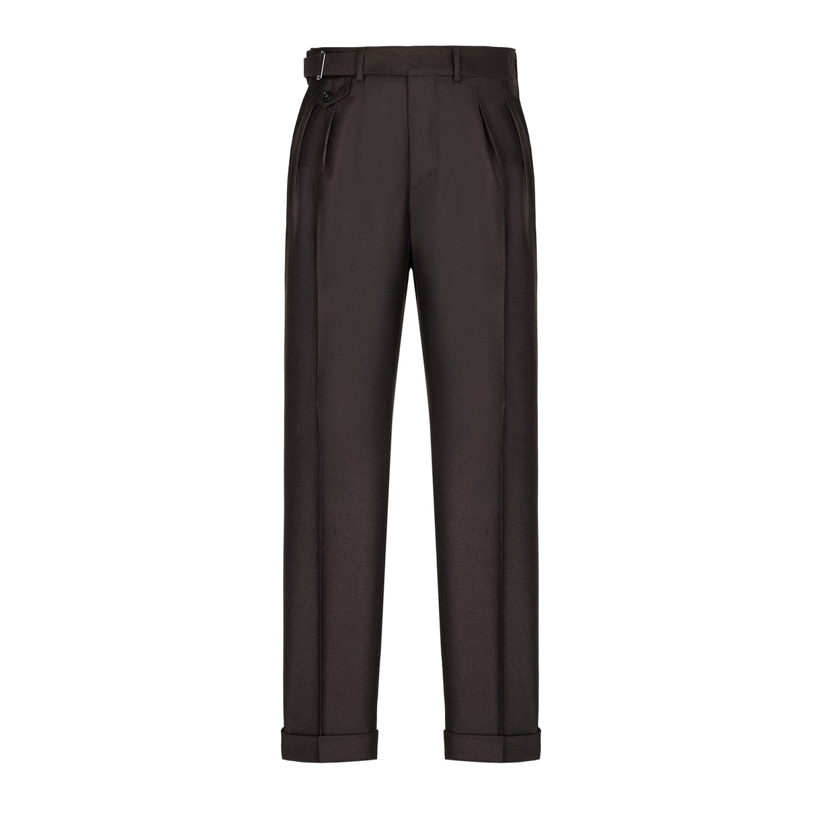 Pantalone doppia pinces flanella di lana stretch 44 / MARRONE