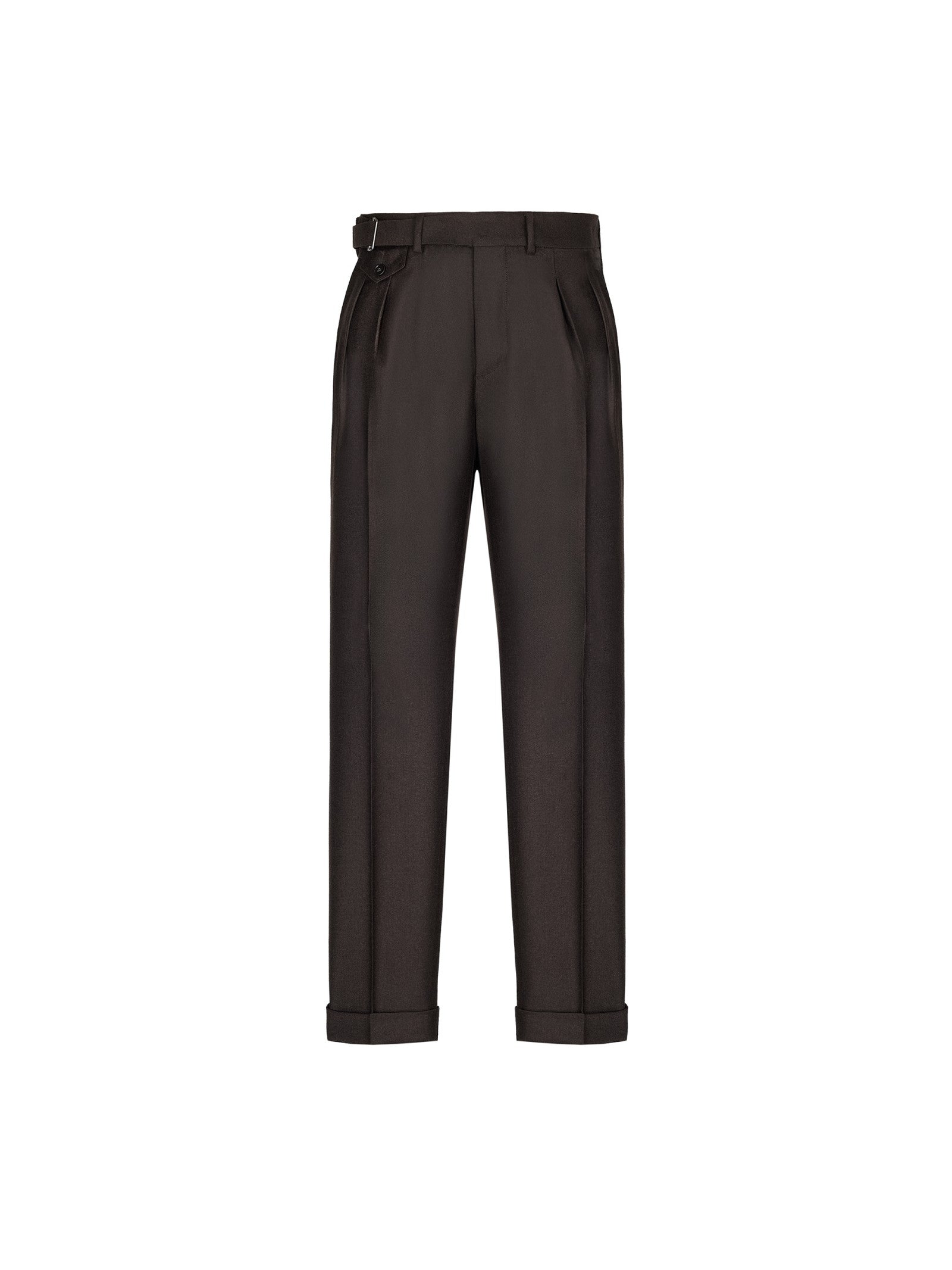 Pantalone doppia pinces flanella di lana stretch 44 / MARRONE