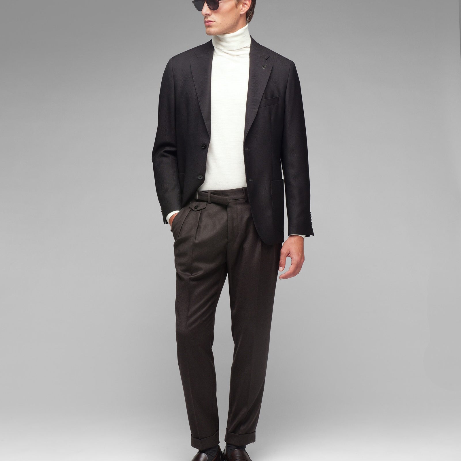 Pantalone doppia pinces flanella di lana stretch 44 / MARRONE