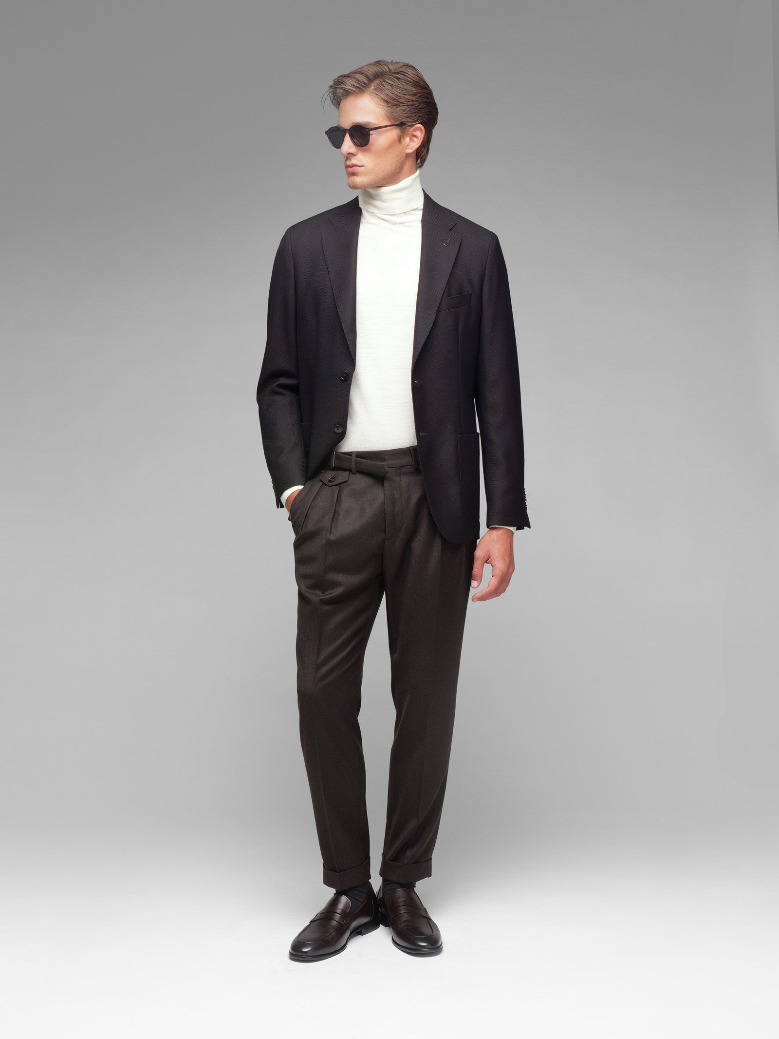 Pantalone doppia pinces flanella di lana stretch 44 / MARRONE