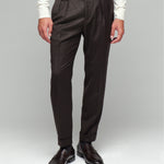 Pantalone doppia pinces flanella di lana stretch 44 / MARRONE