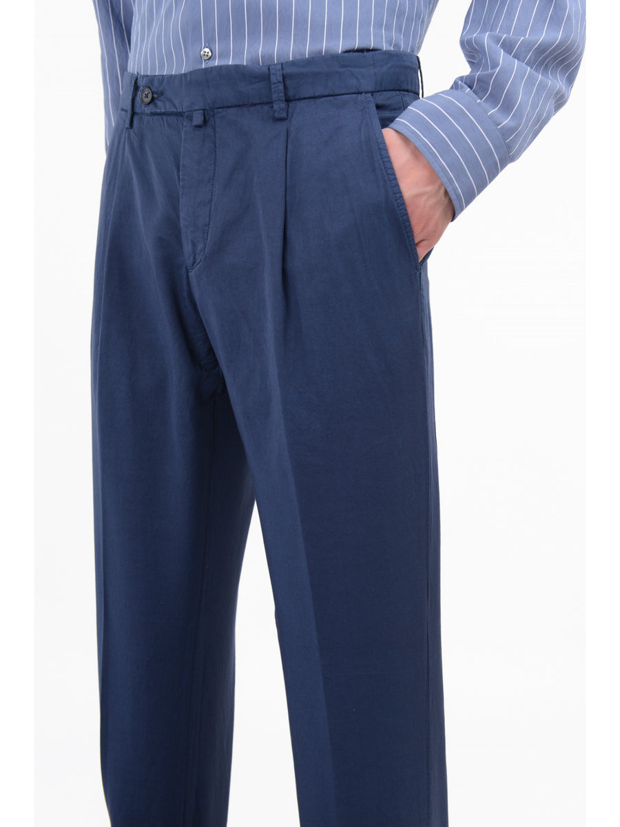 Pantalone in cotone lino 'tinto capo' 44 / BLU