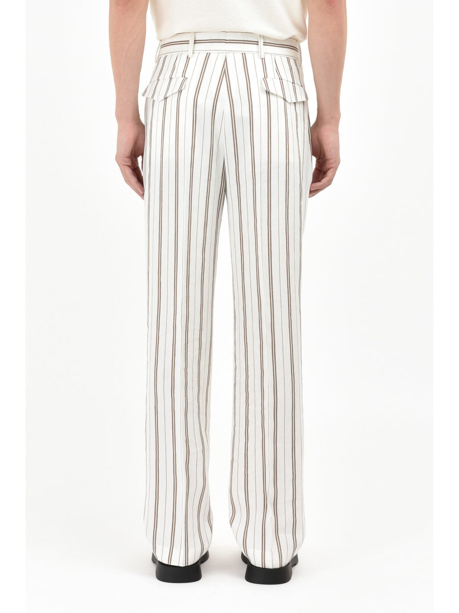 Pantalone gessato in lino viscosa 44 / BIANCO